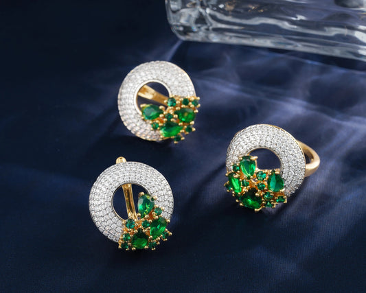 Brilliant Round Hollow Design Earrings Ring Jewelry Sets