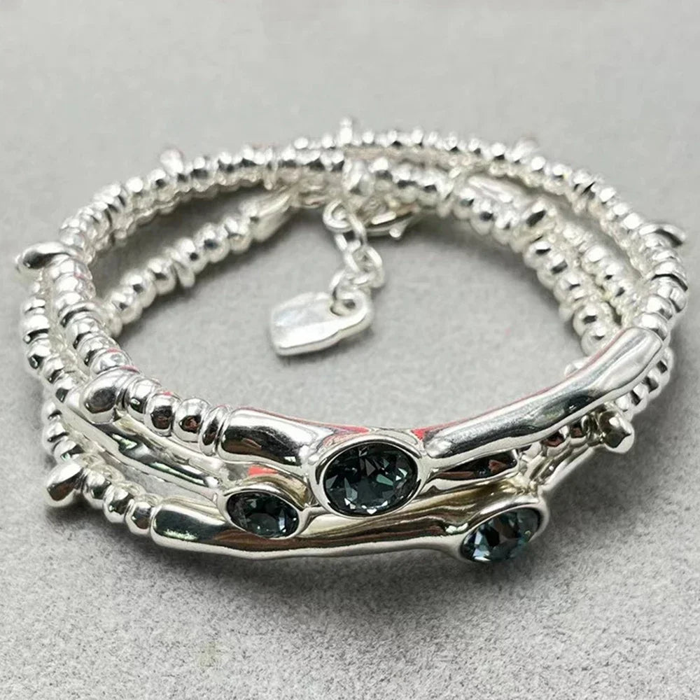 Dazzling and Gorgeous Multi-layer Silver Irregular Crystal Bracelet