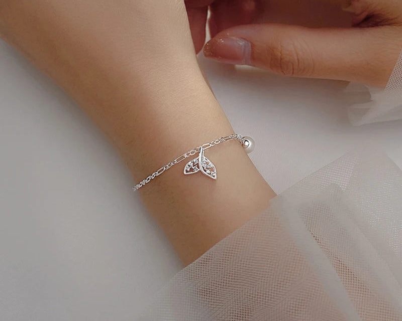 Elegant 925 Sterling Silver Mermaid Tail With Charms Adjustable Anklet