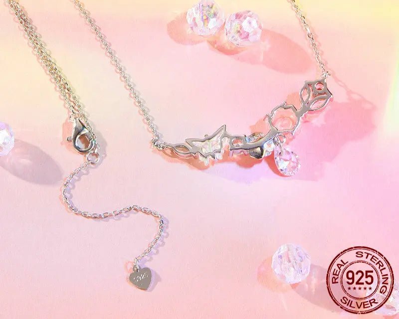 Enchanting Butterfly Flower 925 Sterling Silver Necklace