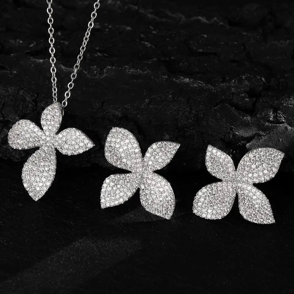 Elegant Petal Design Copper Micro-inlaid Zircon Simple Two-piece Set