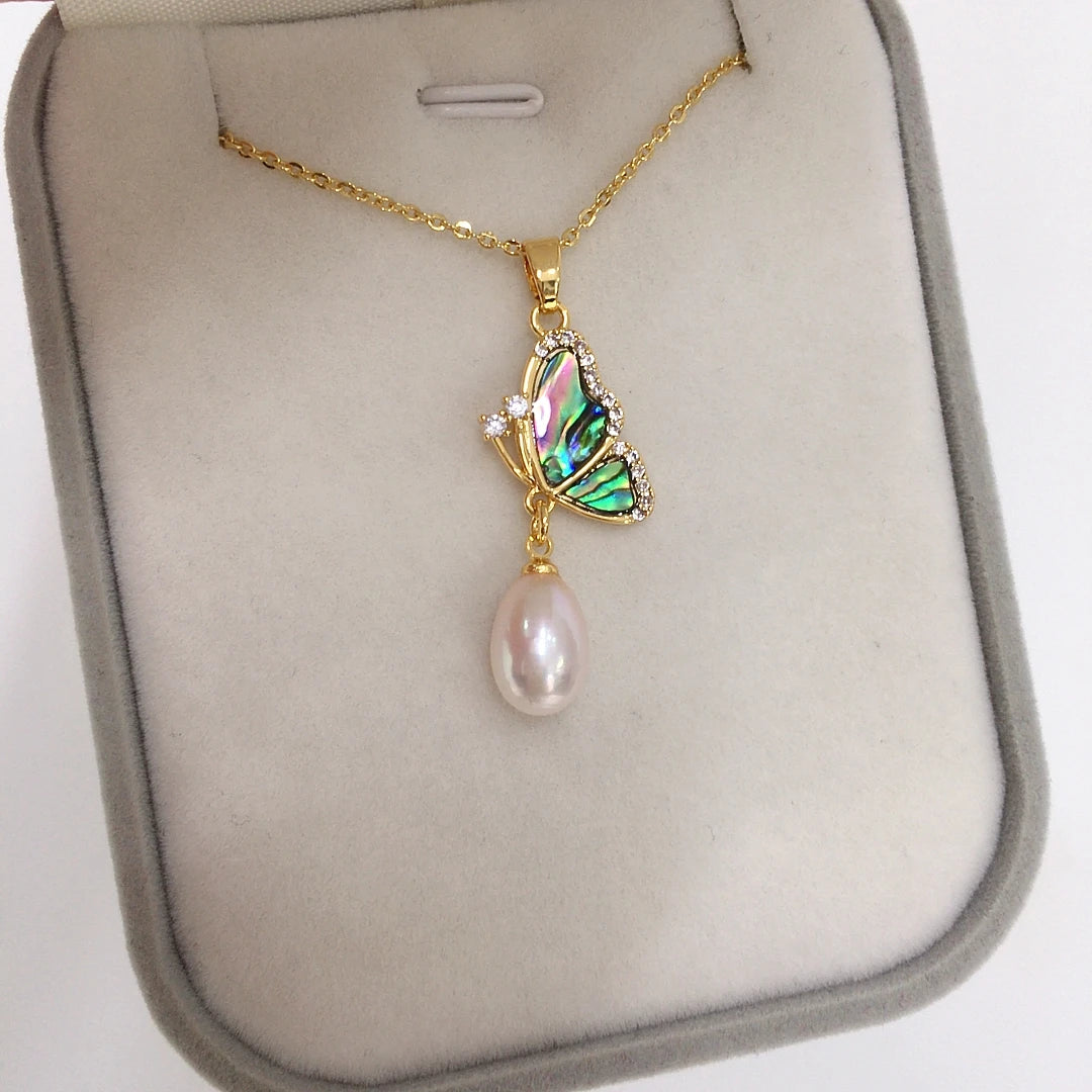 Unique Shell Butterfly Shaped Natural Fresh Water Pearl Jewelry Set
