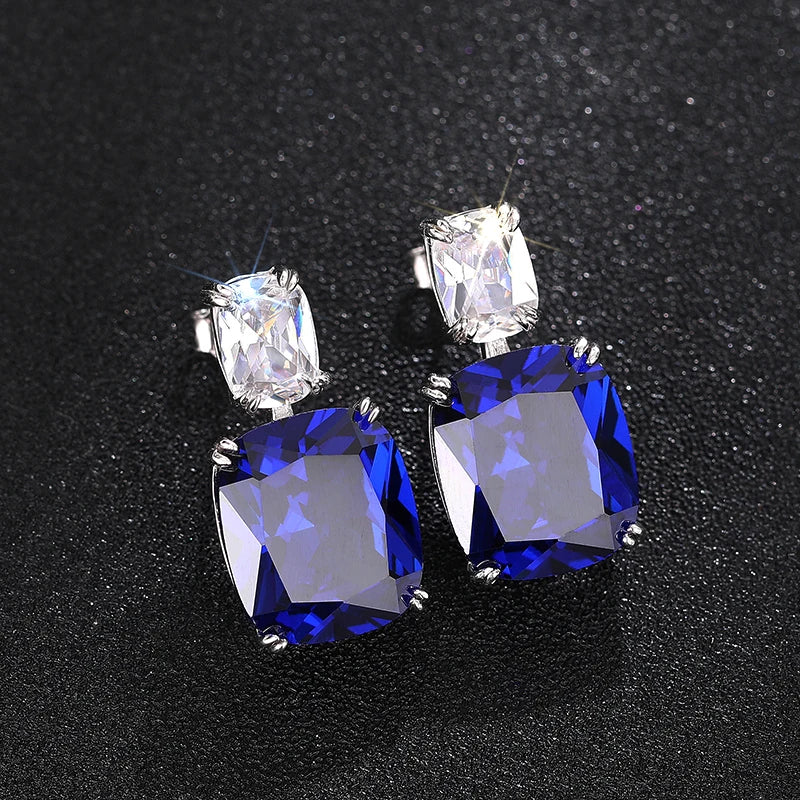 Luxurious 925 Sterling Silver Blue Dangle Earrings