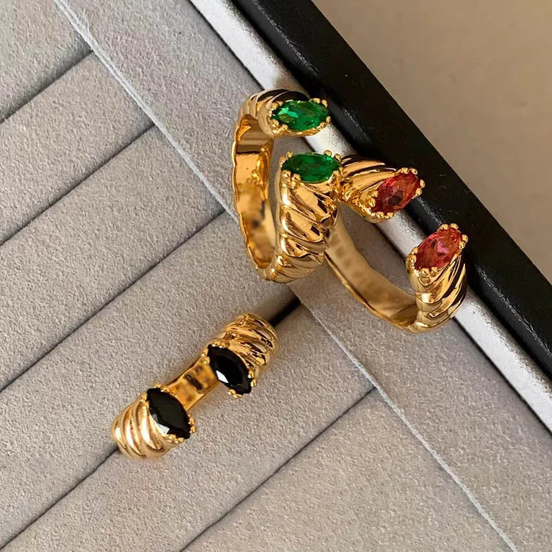 Unique Gold Engagement Ring with Sparkling Zircons