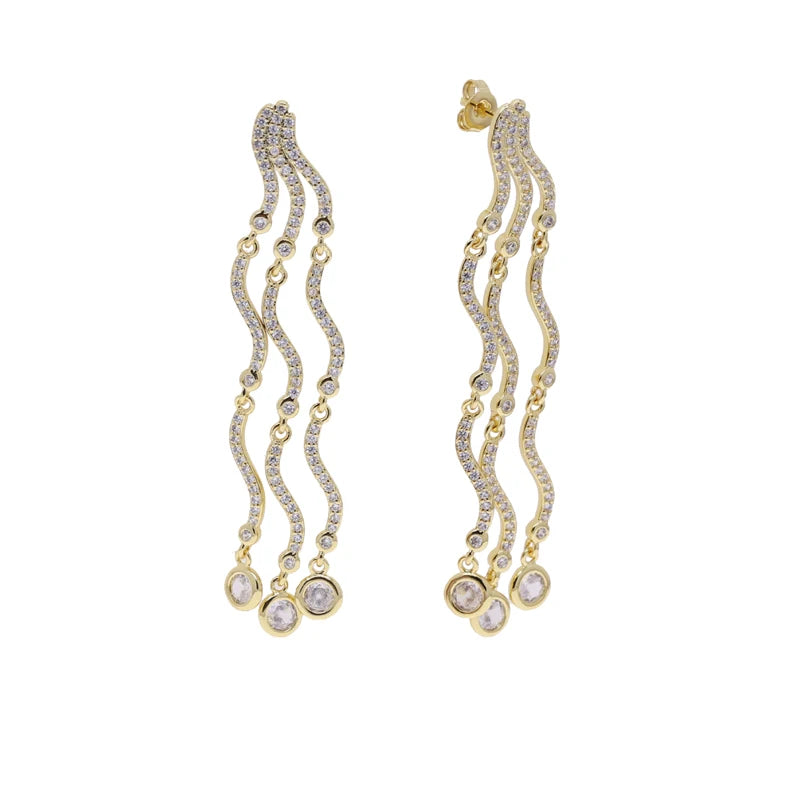 Shiny Wave Shape Long Dangle Earrings
