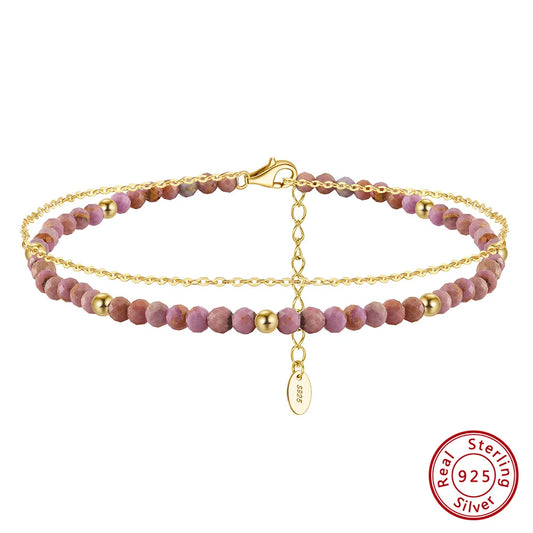 Elegant 925 Sterling Silver Purple Mica Anklet