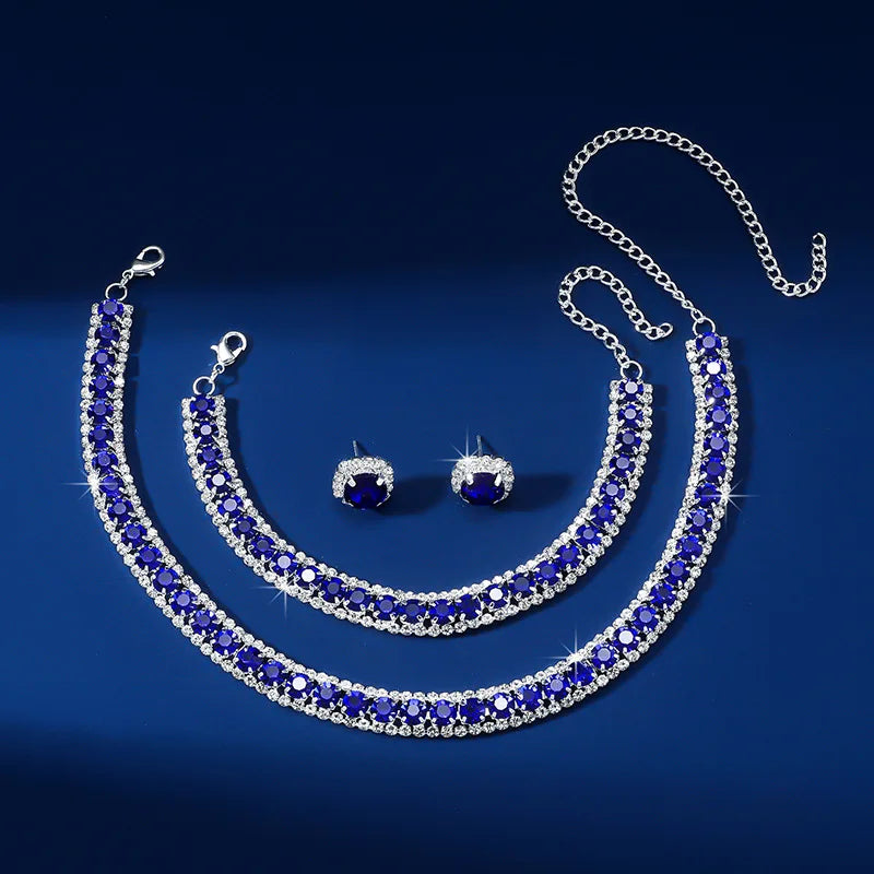 Elegant Black, Green, Blue & Gold Crystal Jewelry Set