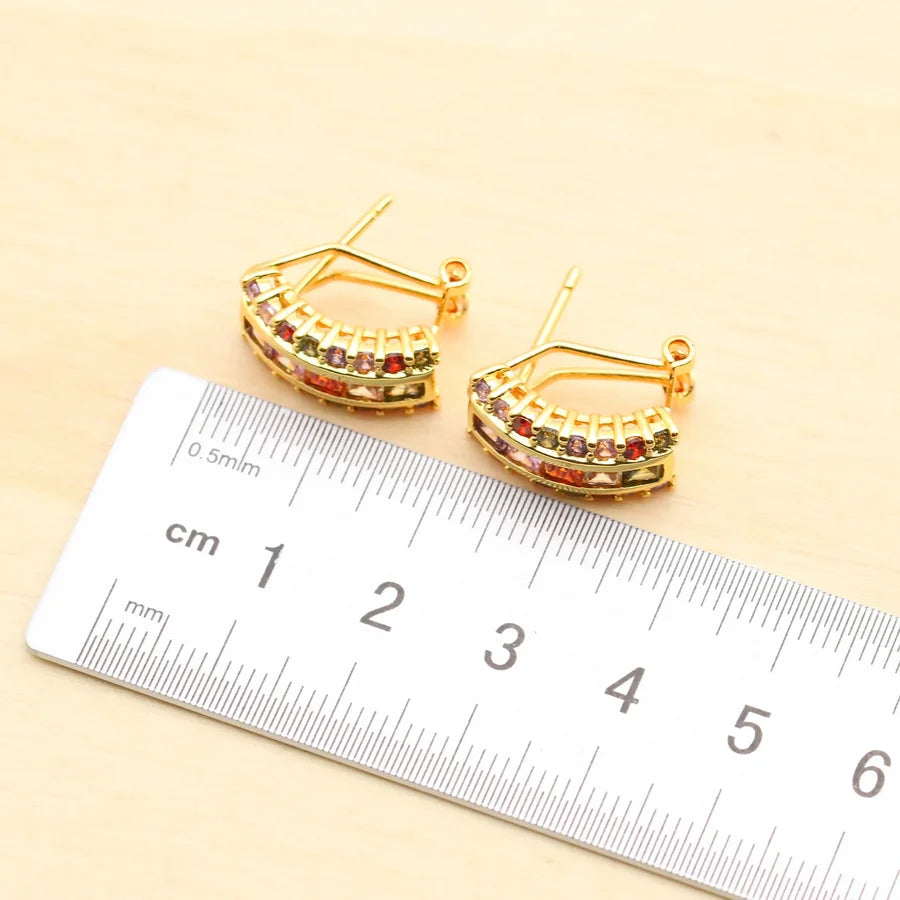 Vibrant Square Multicolor Zirconia Gold-Plated Jewelry Set