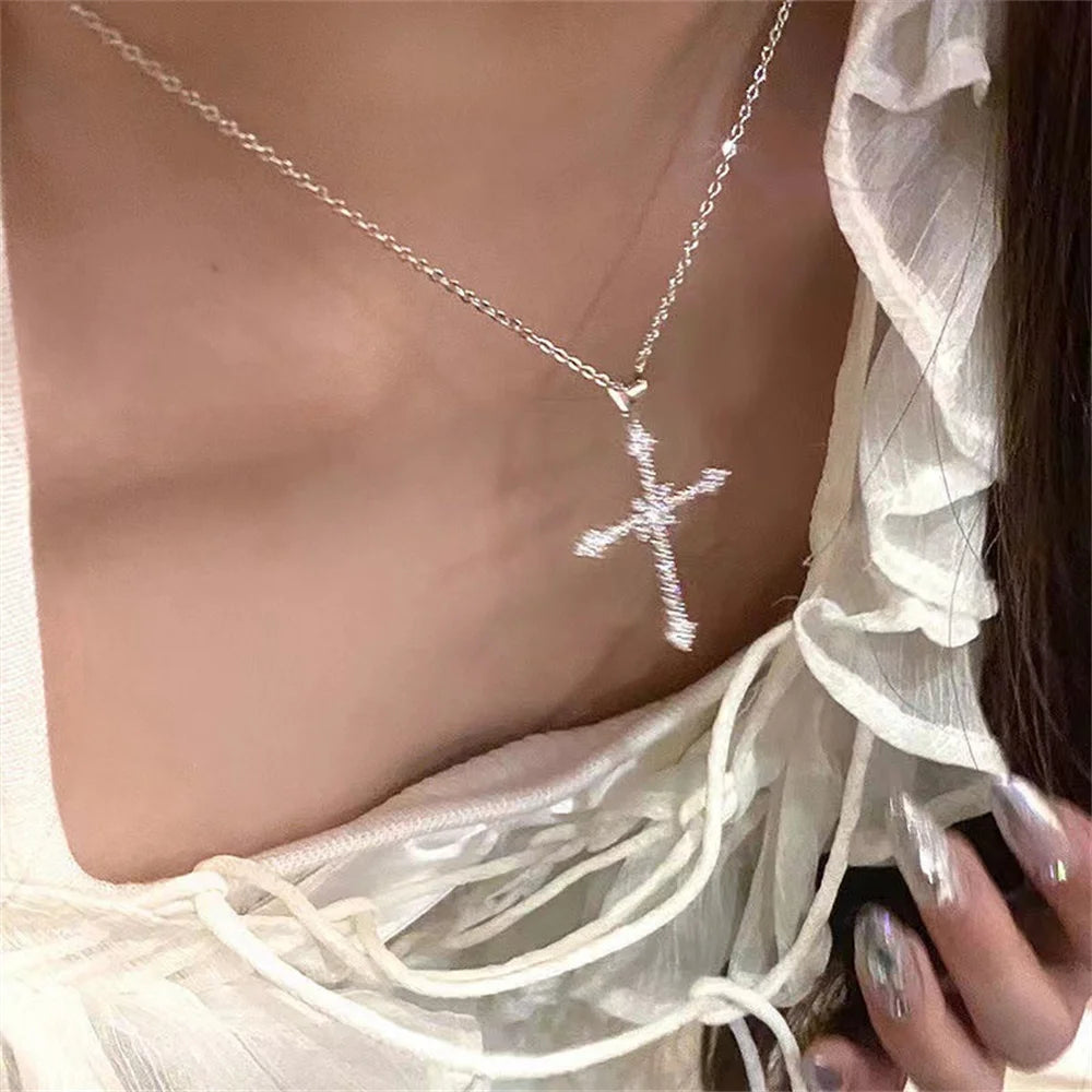 Dazzling Crystal Cross Star Pendant Necklace