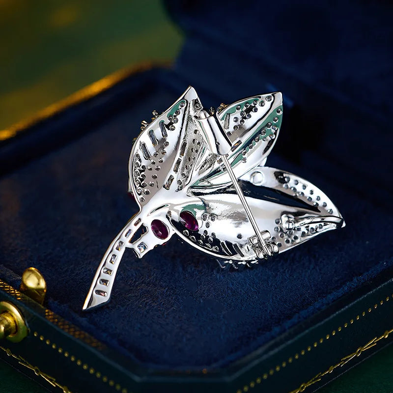 Shimmering Ruby Leaves Flower Brooch
