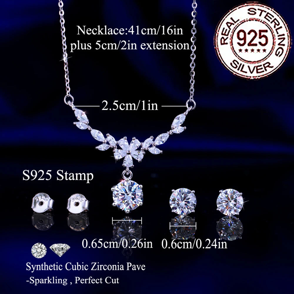 Delicate Zircons 925 Sterling Silver Leaf Flower Jewelry Set