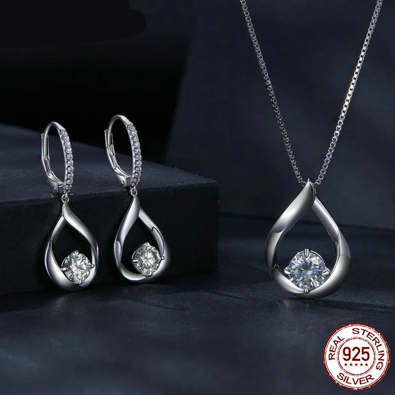 Delicate 1CT Moissanite Waterdrop Lab Diamond 925 Sterling Silver Jewelry Set