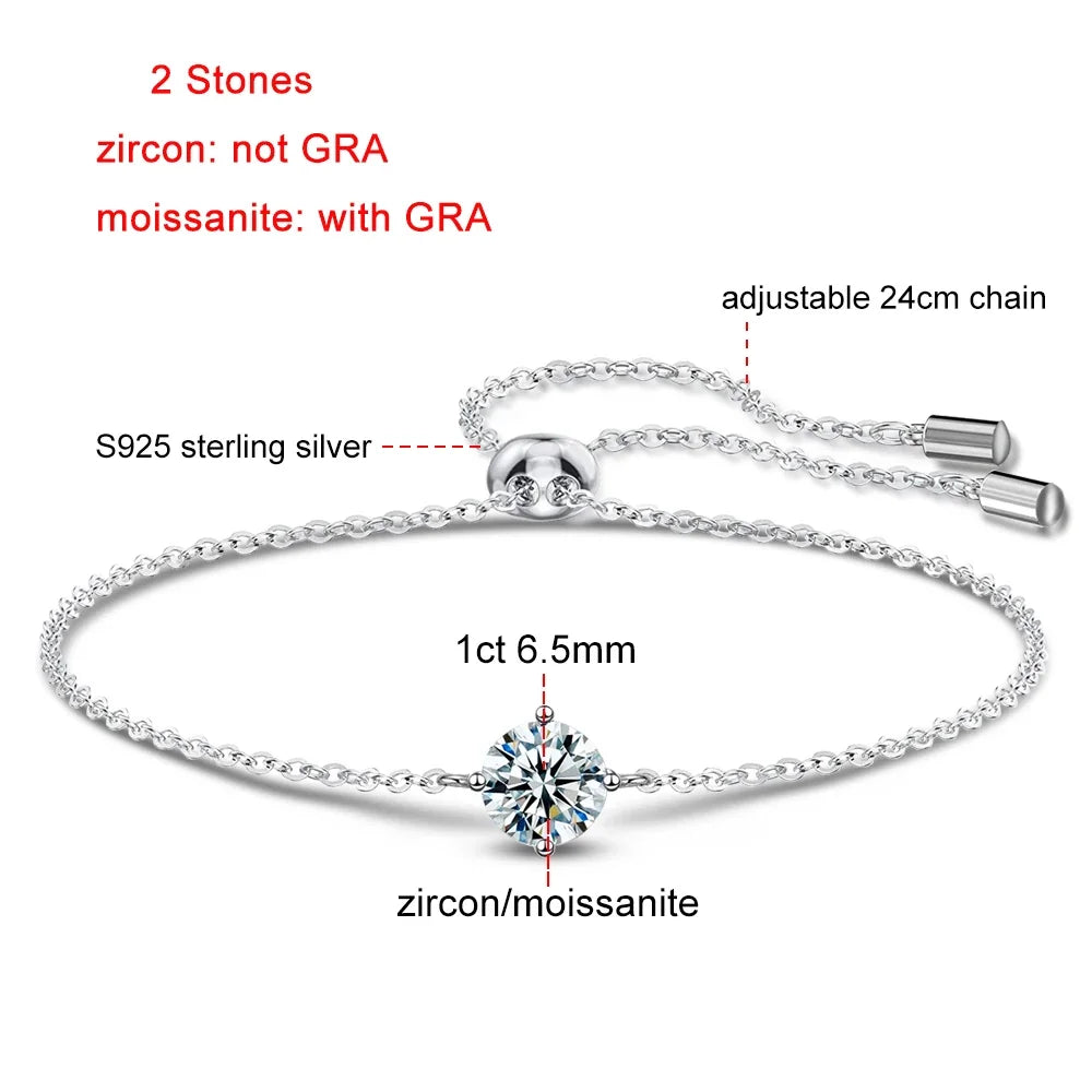 Classic Real S925 Silver Lab Diamond Adjustable Bracelet