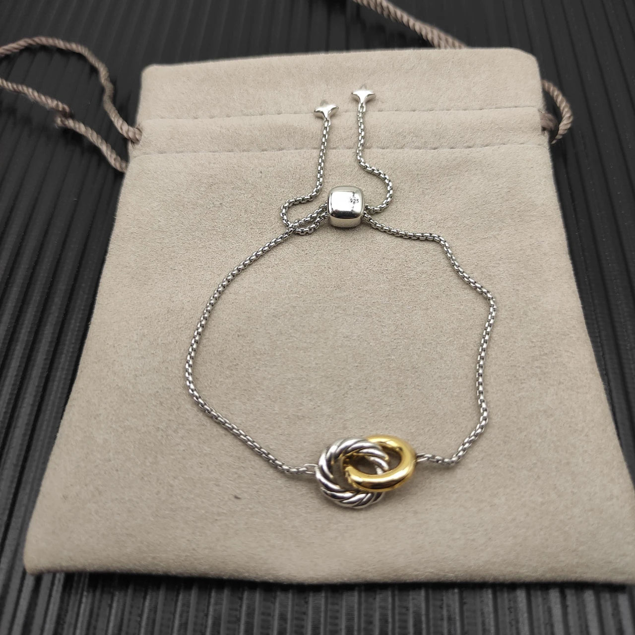 Trendy S925 Sterling Silver Double Ring Bracelet