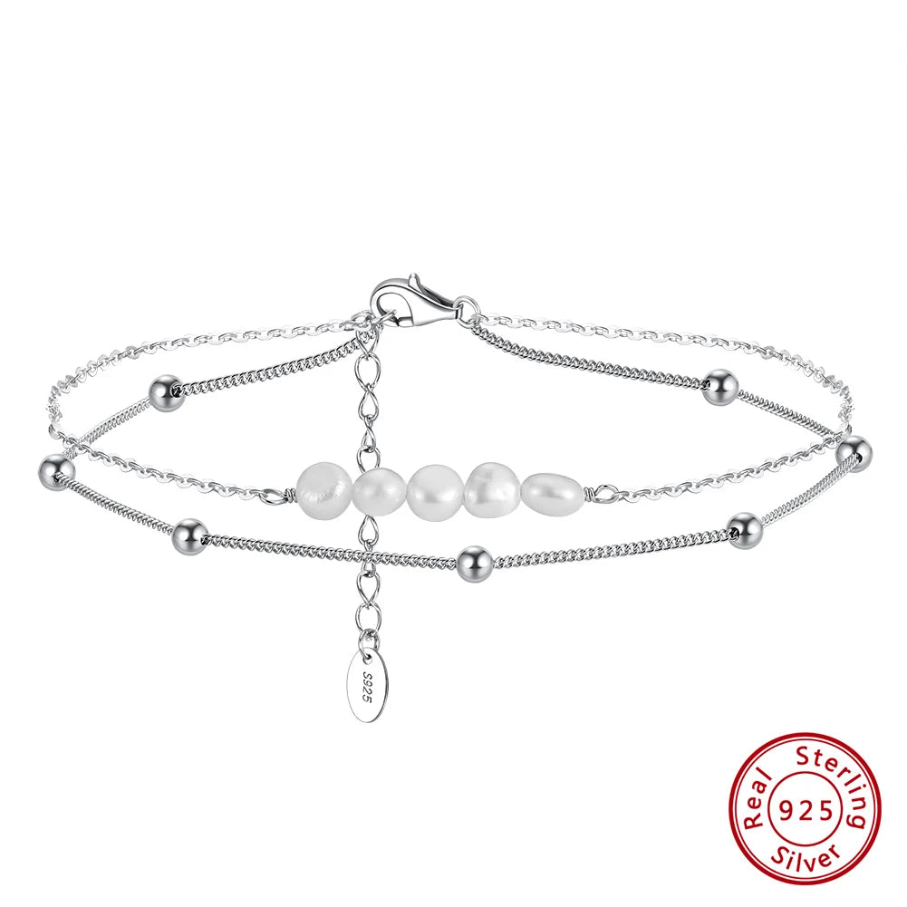 Delicate Layered Natural Pearl Chain Anklet