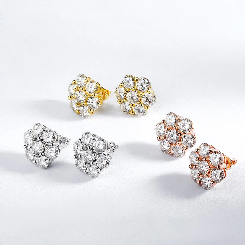 Timeless Flower Moissanite Stud Earrings – 7CT Cluster in 925 Silver