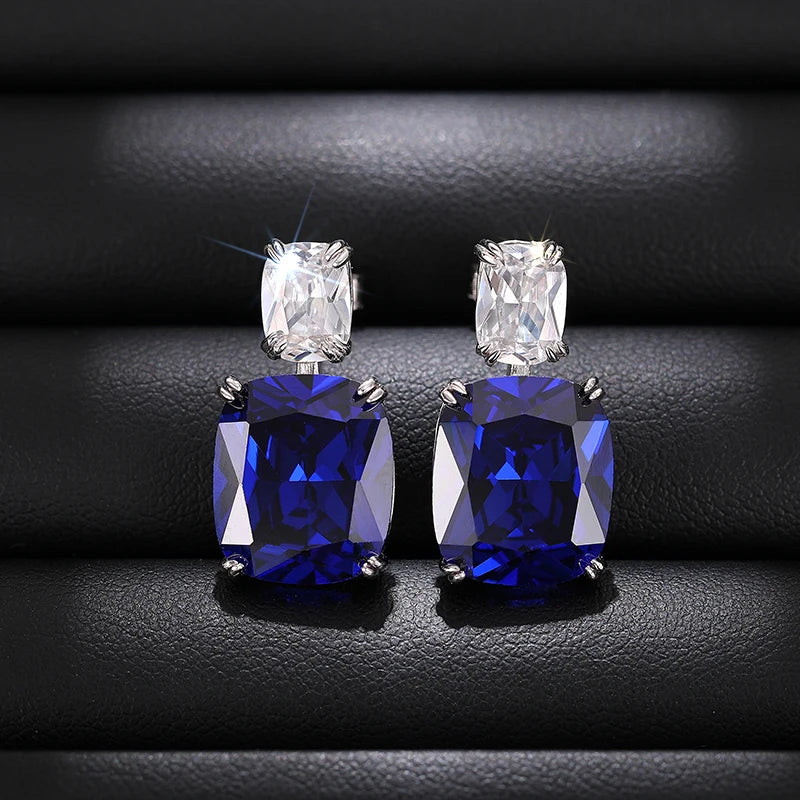 Luxurious 925 Sterling Silver Blue Dangle Earrings