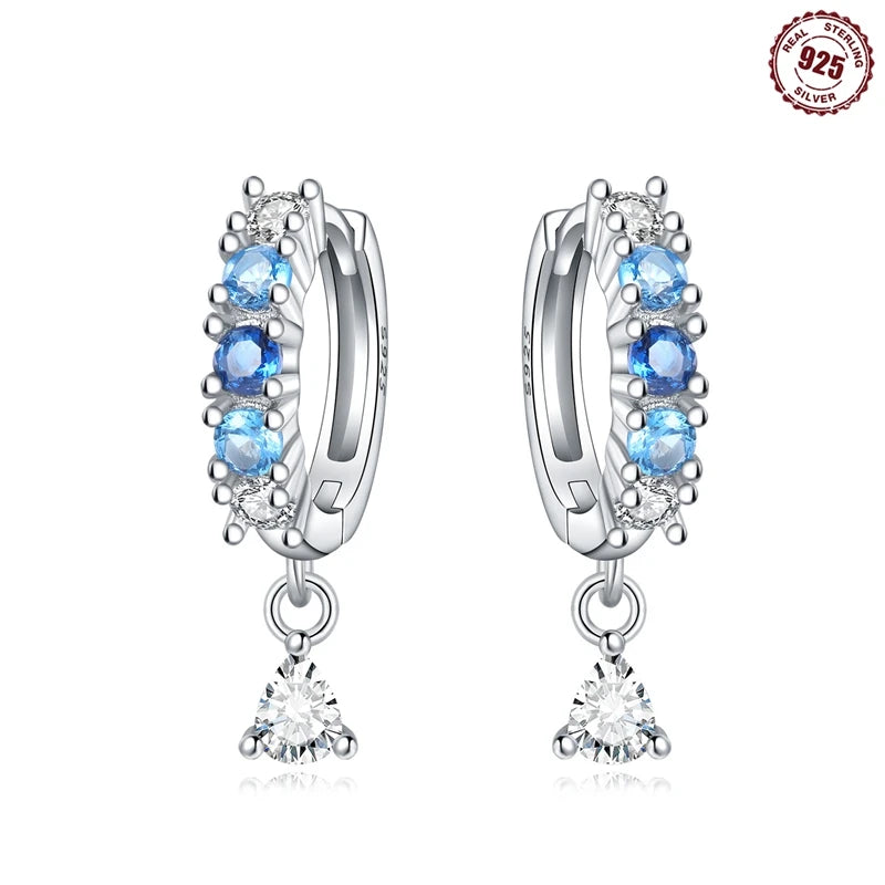Adorable Color Heart Charm 925 Sterling Silver Hoop Earrings