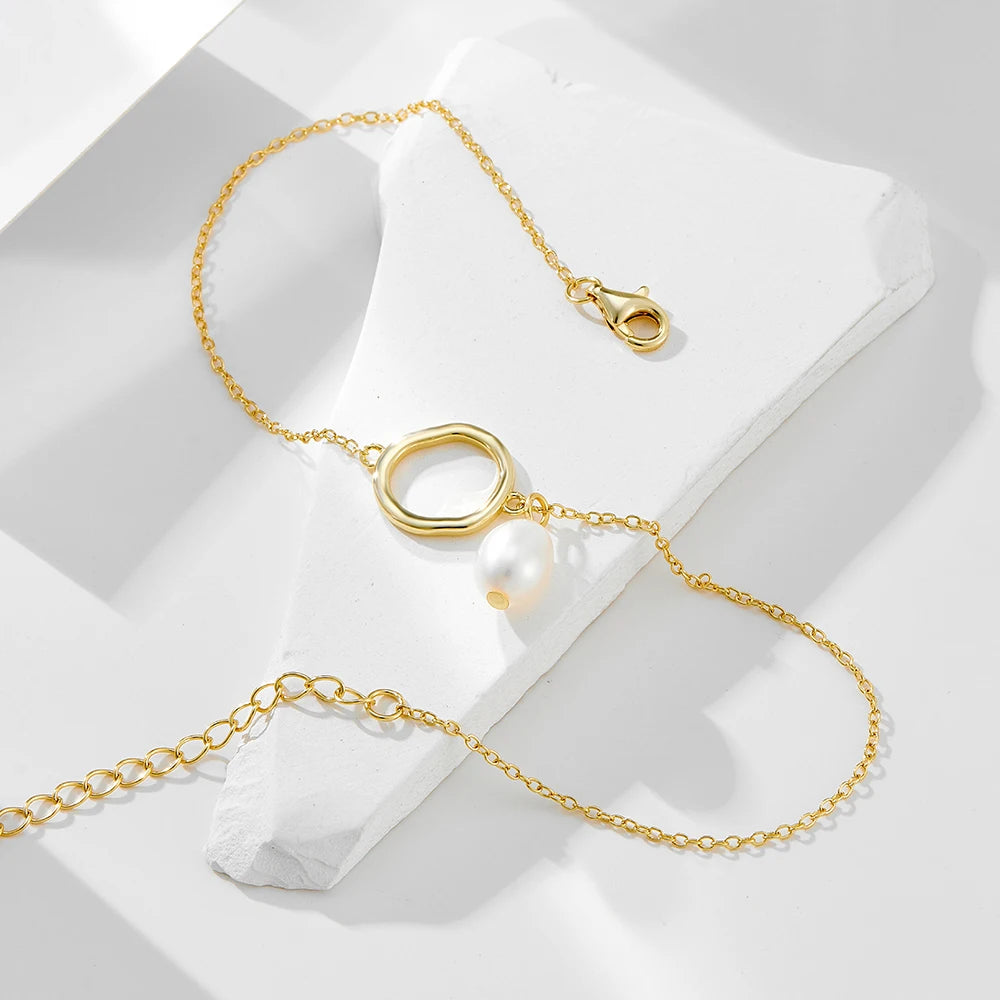 Trendy Sterling Silver Gold Plated Freshwater Pearl Anklet