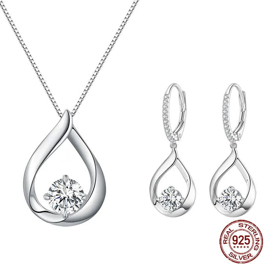Delicate 1CT Moissanite Waterdrop Lab Diamond 925 Sterling Silver Jewelry Set