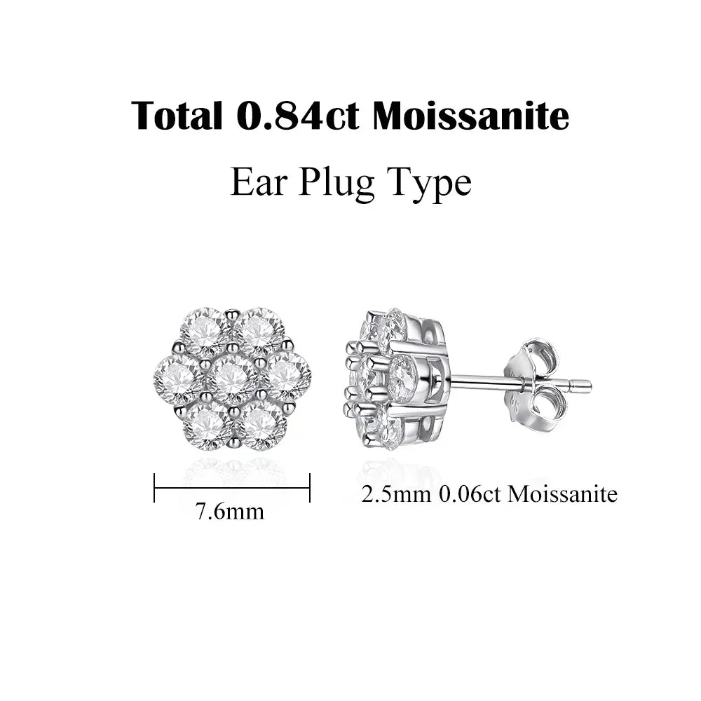 Timeless Flower Moissanite Stud Earrings – 7CT Cluster in 925 Silver