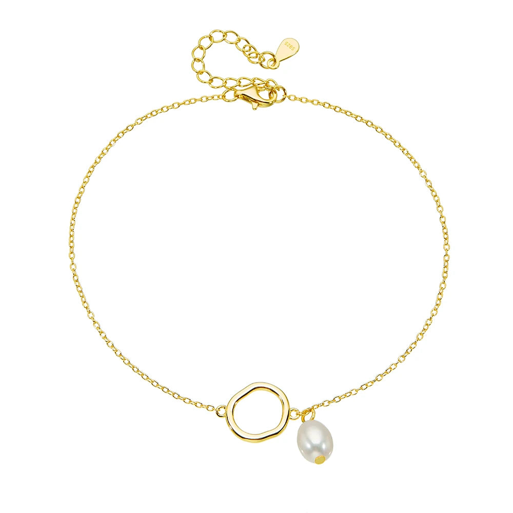 Trendy Sterling Silver Gold Plated Freshwater Pearl Anklet