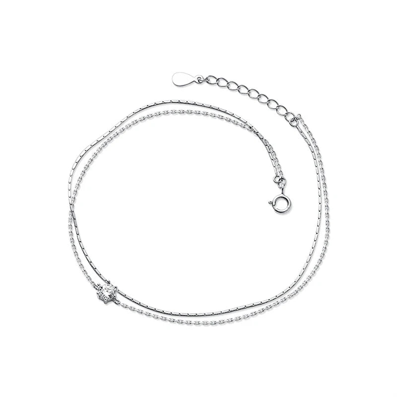 Minimalist Silver Double Layer Anklets