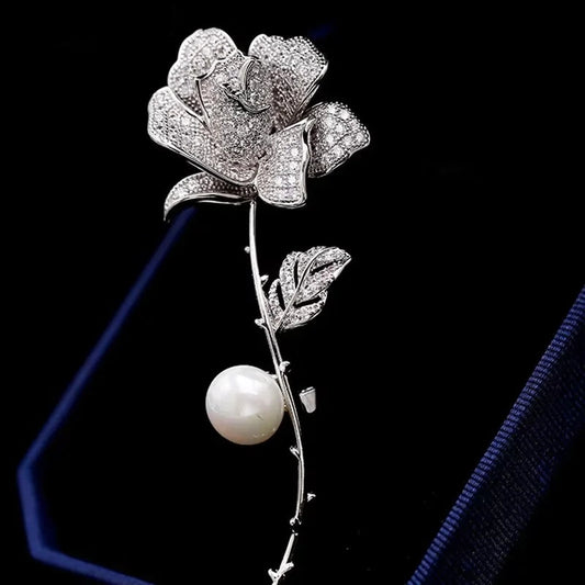 Luxury Cubic Zirconia Camellia Flower Brooch