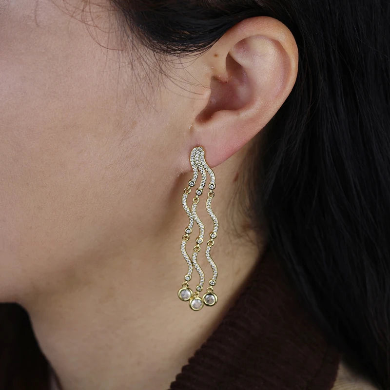 Shiny Wave Shape Long Dangle Earrings