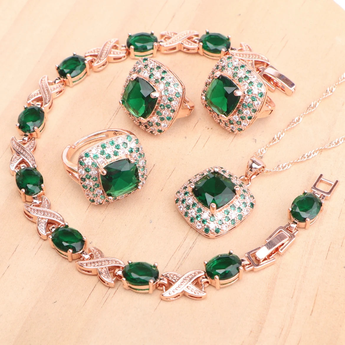 Rose Gold 925 Silver Zircon Jewelry Sets