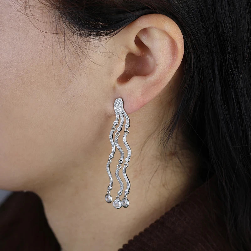 Shiny Wave Shape Long Dangle Earrings