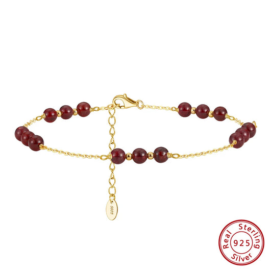 Delicate  Genuine Beaded Garnet Anklet