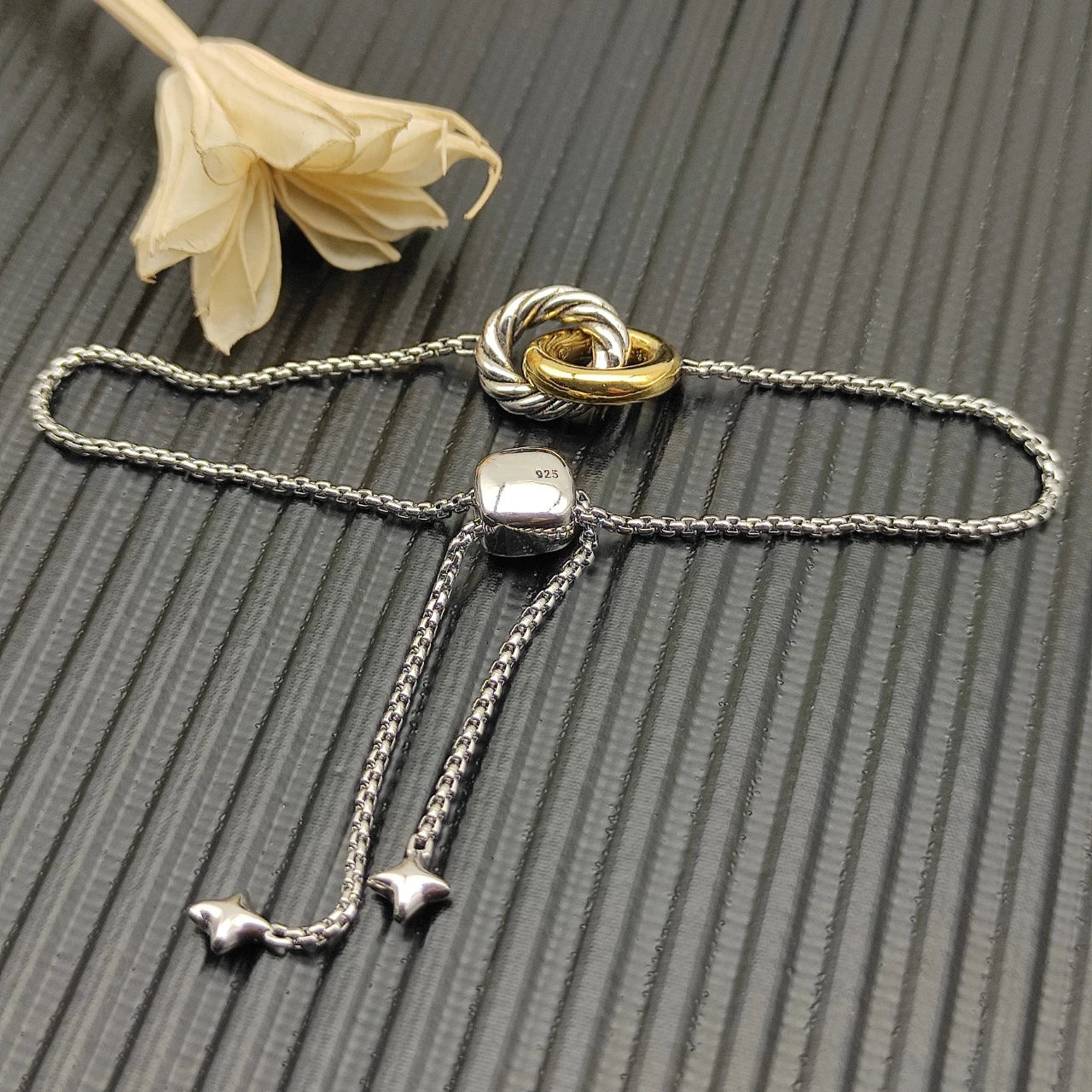 Trendy S925 Sterling Silver Double Ring Bracelet
