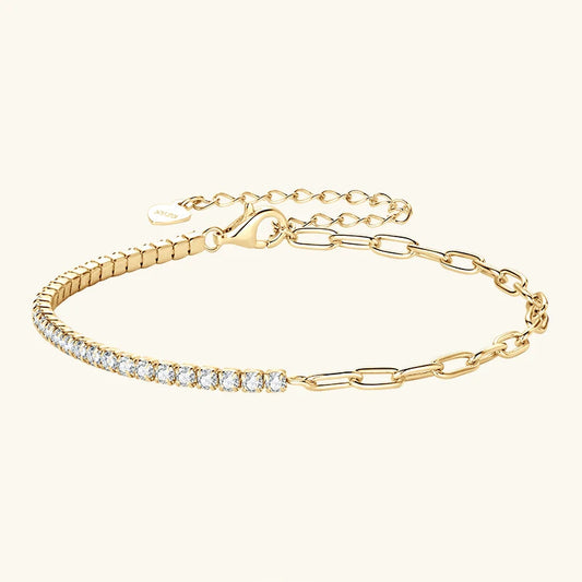Delicate 2mm Moissanite 925 Sterling Silver Paperclip Chain Adjustable Bracelet