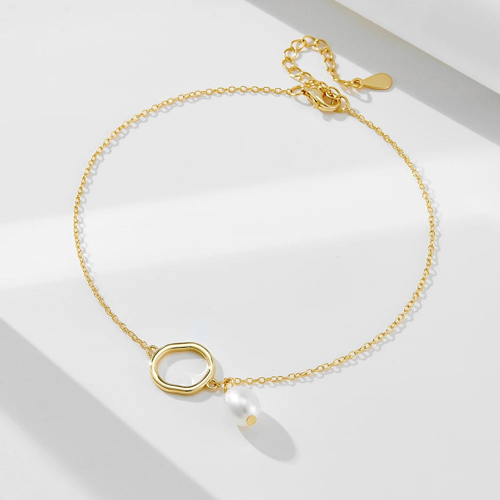 Trendy Sterling Silver Gold Plated Freshwater Pearl Anklet
