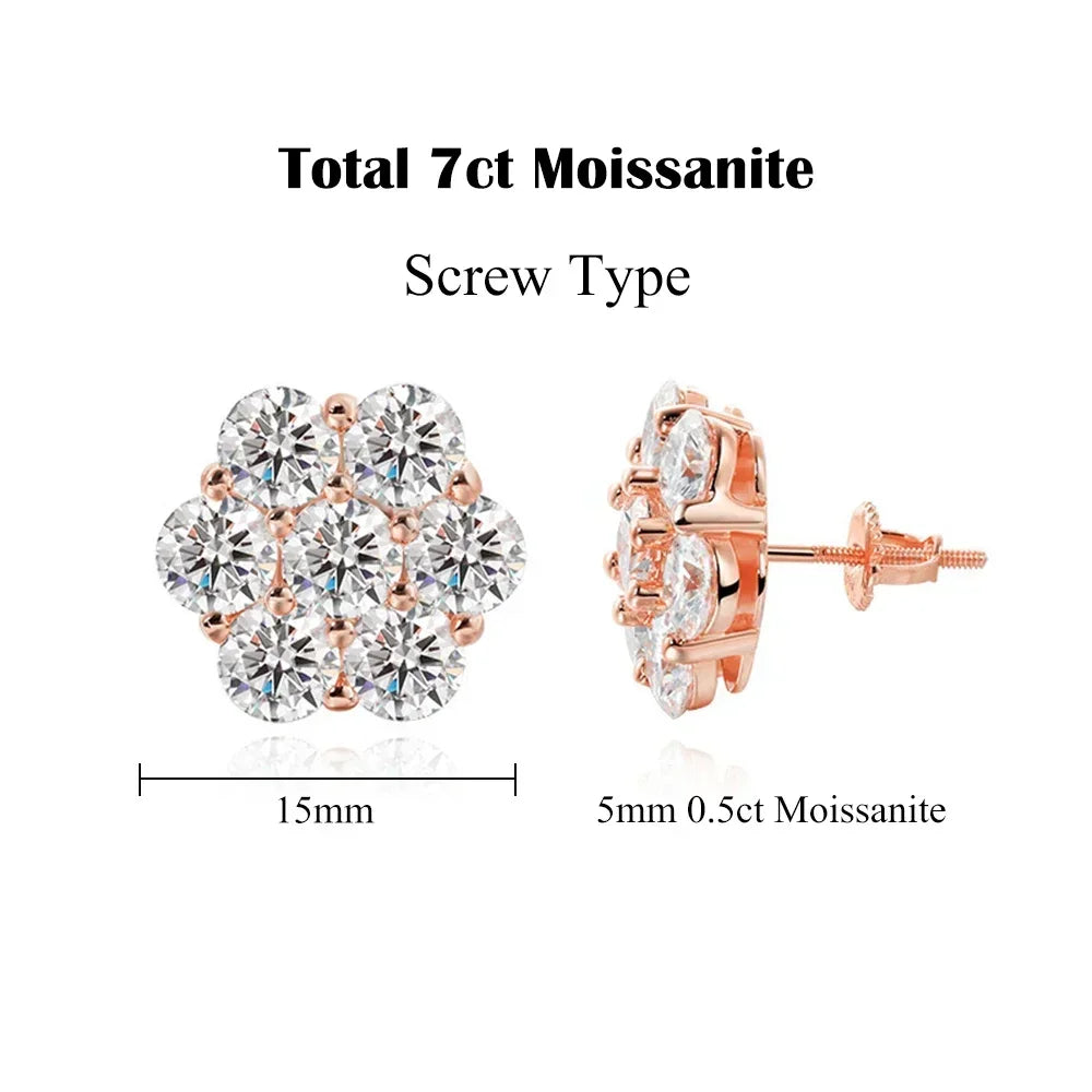 Timeless Flower Moissanite Stud Earrings – 7CT Cluster in 925 Silver