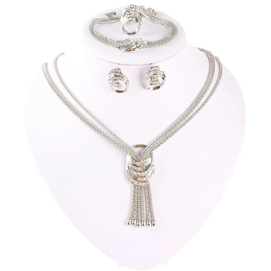 Stylish Jewelry Sets Gold Color Crystal Necklace Bangle Earring Ring