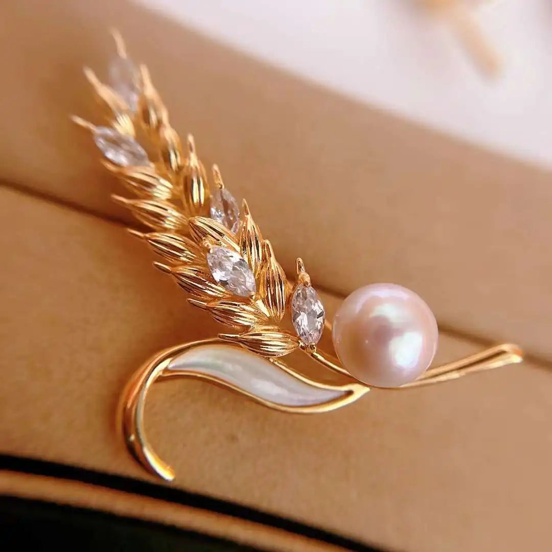 Versatile18K Gold Plated Natural Pearl Wheat Brooch
