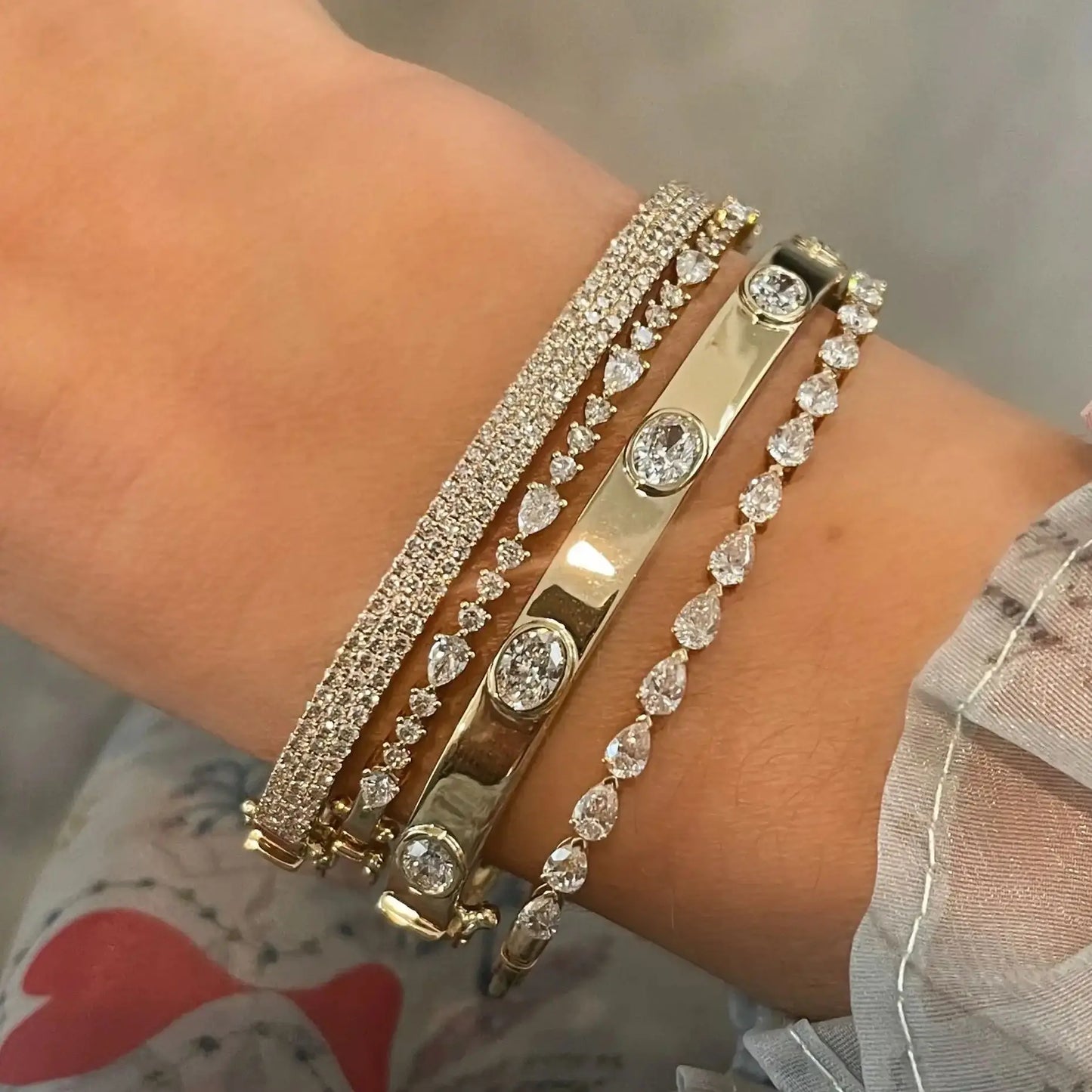 Classic Paved White Cubic Zirconia Gold and Platinum Plated Bracelet