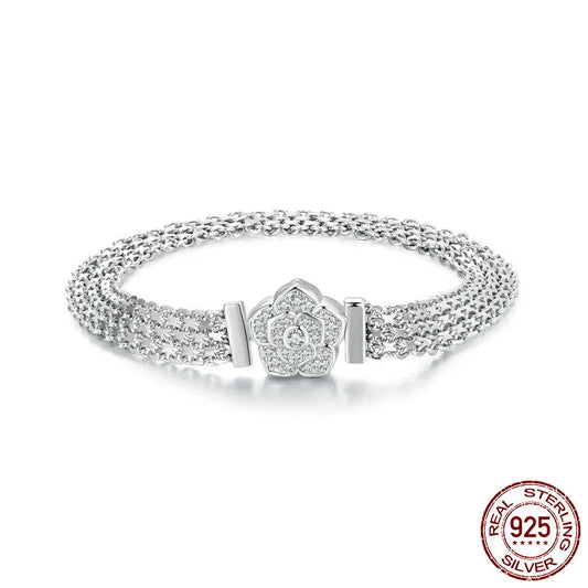 Sparkling 925 Sterling Silver Zirconia Rose Bracelet