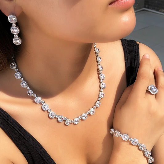 Sleek 4Pcs Square Cubic Zirconia Paved Jewelry Sets