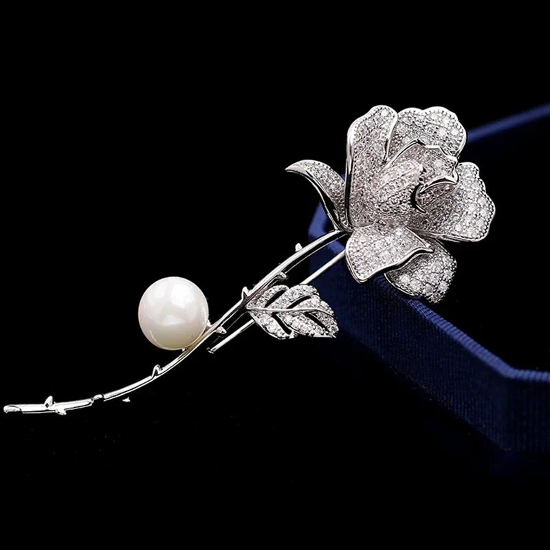 Luxury Cubic Zirconia Camellia Flower Brooch