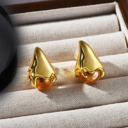 Trendy White Water Droplet Glass Bead Irregular Earring