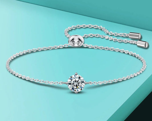 Classic Real S925 Silver Lab Diamond Adjustable Bracelet