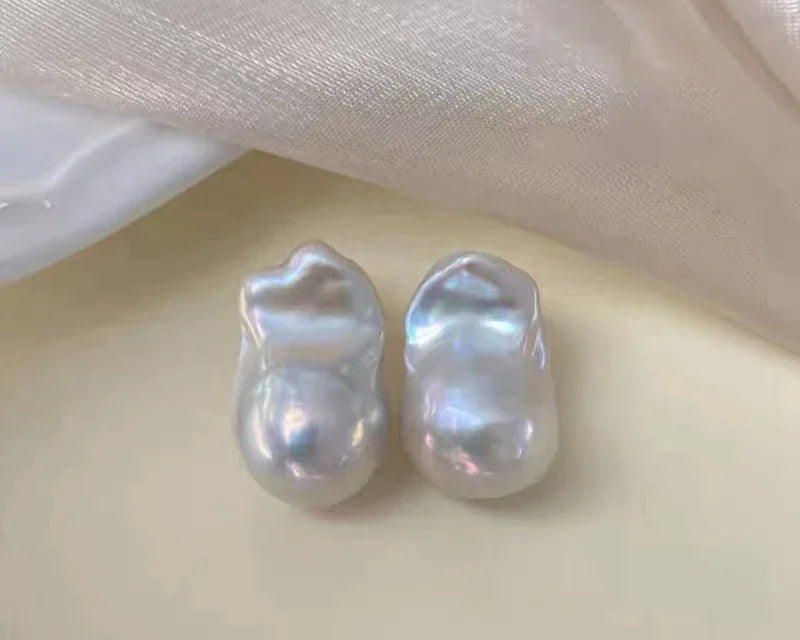 Exquisite Natural Fresh Water Irregular Aurora Bright White Baroque Pearl Earrings