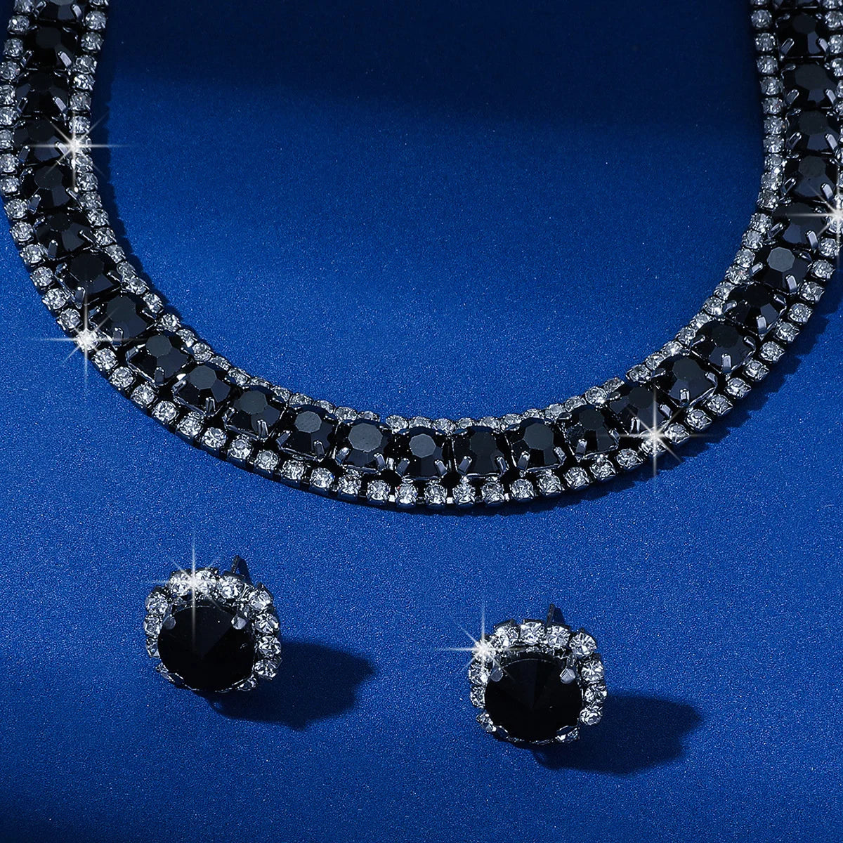 Elegant Black, Green, Blue & Gold Crystal Jewelry Set