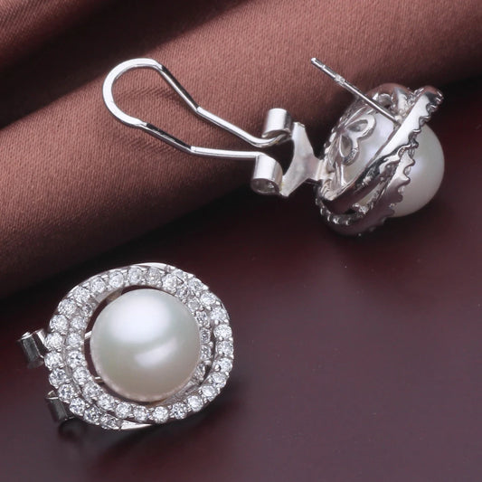 Classic Natural White Pearl 925 Sterling Silver Clip Earrings