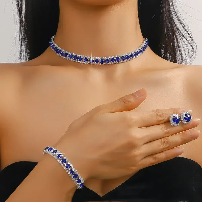 Elegant Black, Green, Blue & Gold Crystal Jewelry Set