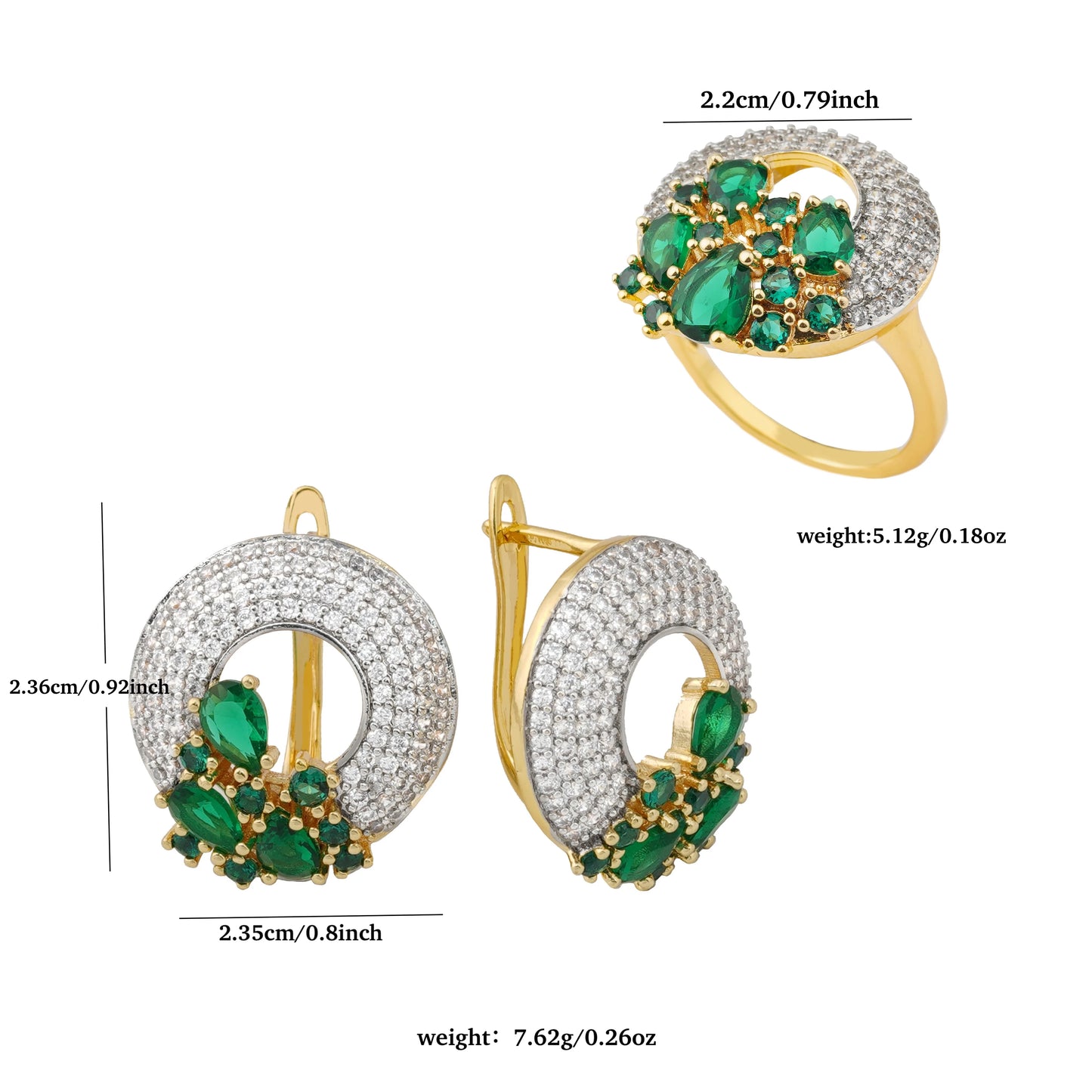 Brilliant Round Hollow Design Earrings Ring Jewelry Sets