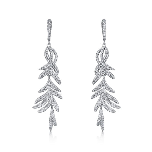 Sparkling White Cubic Zirconia Dangling Leaf Earrings